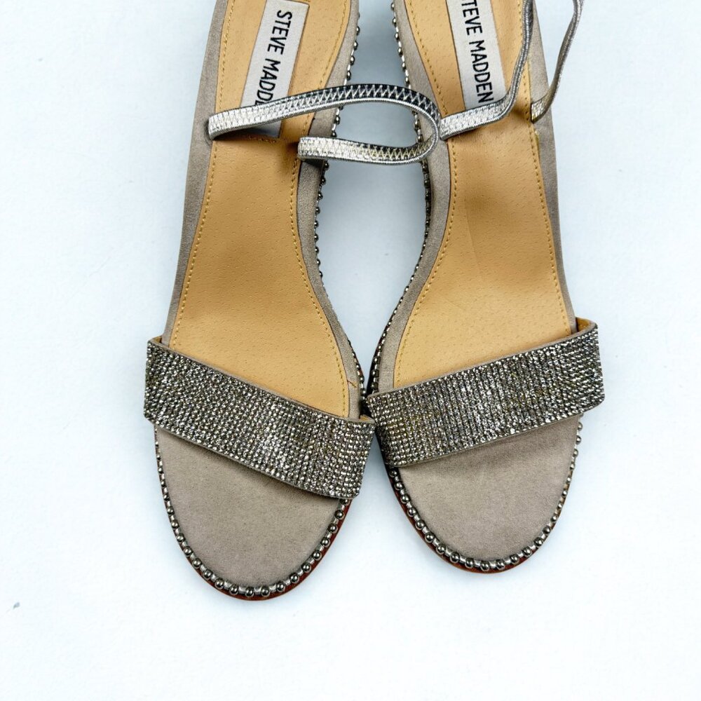 Steve‎ Madden Rhinestone Slingback Heels Taupe Suede Sandals Size 8.5